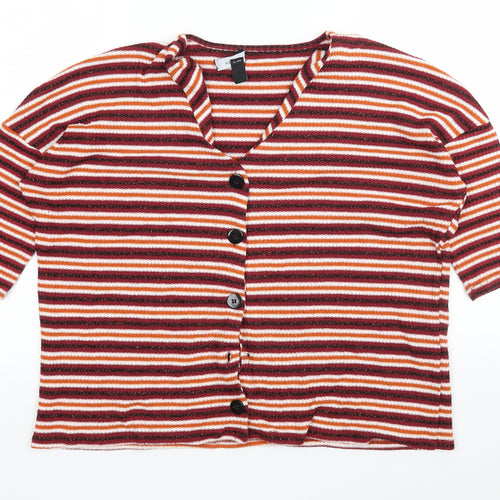 New Look  Womens Multicoloured V-Neck Striped Polyester Cardigan Jumper Size S