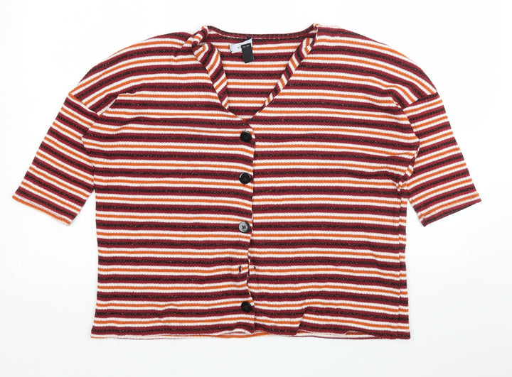 New Look  Womens Multicoloured V-Neck Striped Polyester Cardigan Jumper Size S