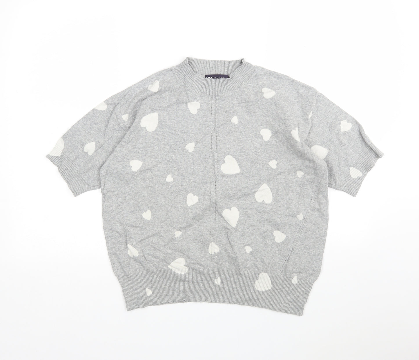 M&S Womens Multicoloured Round Neck Polka Dot Cotton Pullover Jumper Size M