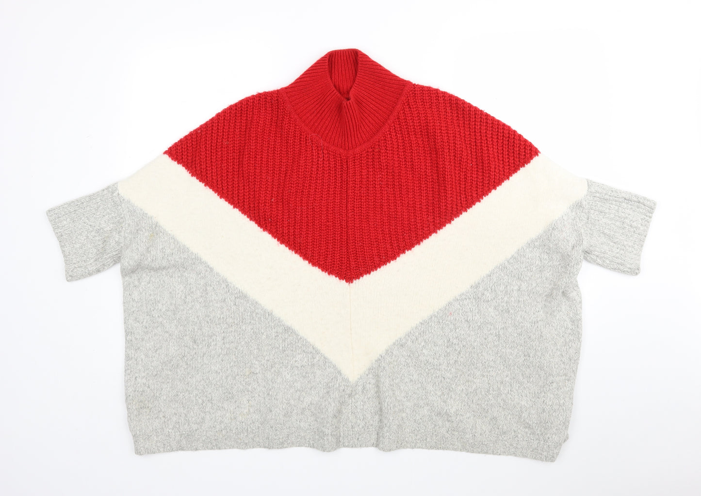 M&S Womens Multicoloured High Neck  Cotton Pullover Jumper Size M