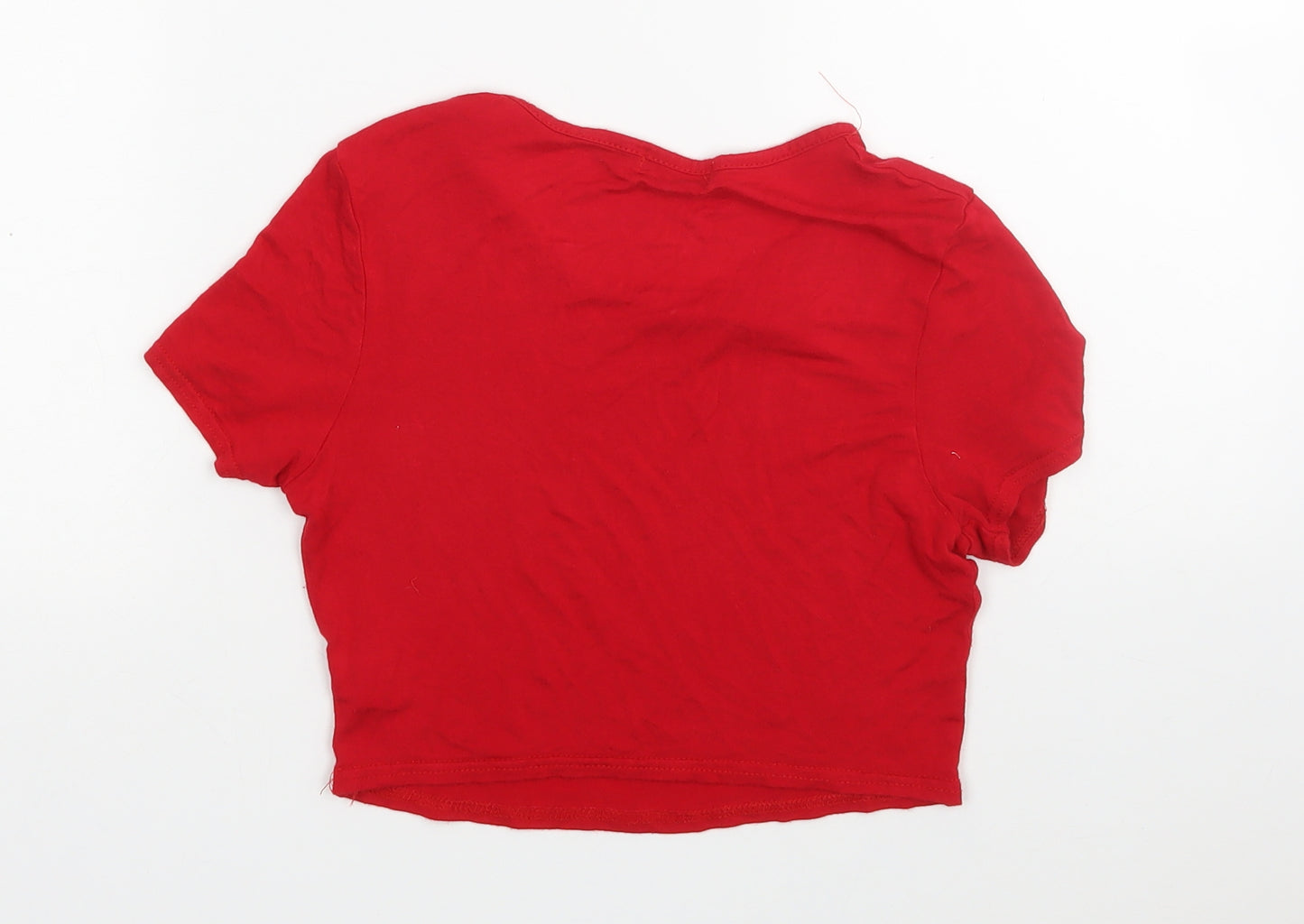 Boohoo Womens Red  Viscose Cropped T-Shirt Size 8 Round Neck