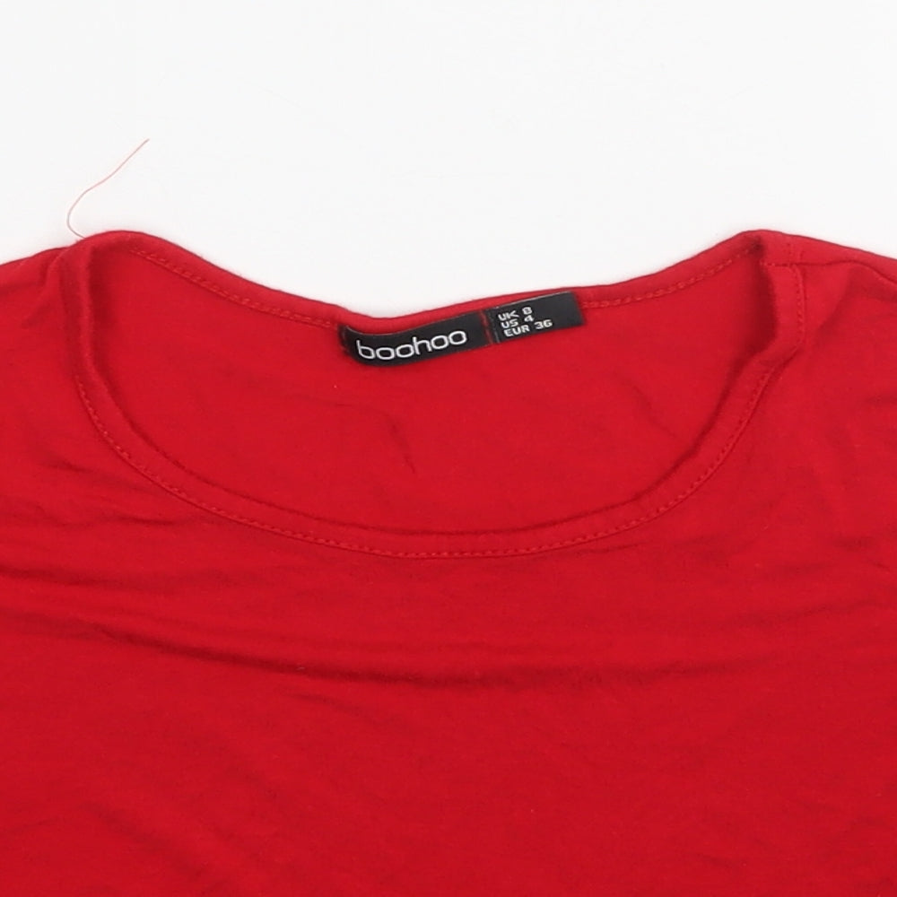 Boohoo Womens Red  Viscose Cropped T-Shirt Size 8 Round Neck