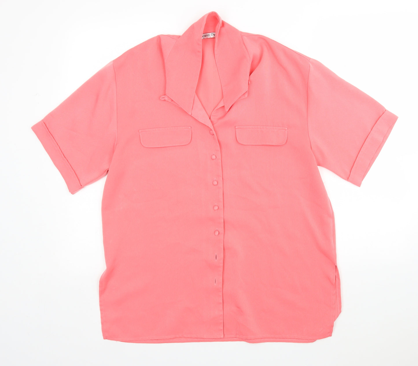 Lauren Duvar Womens Pink  Polyester Basic Button-Up Size 14 Collared