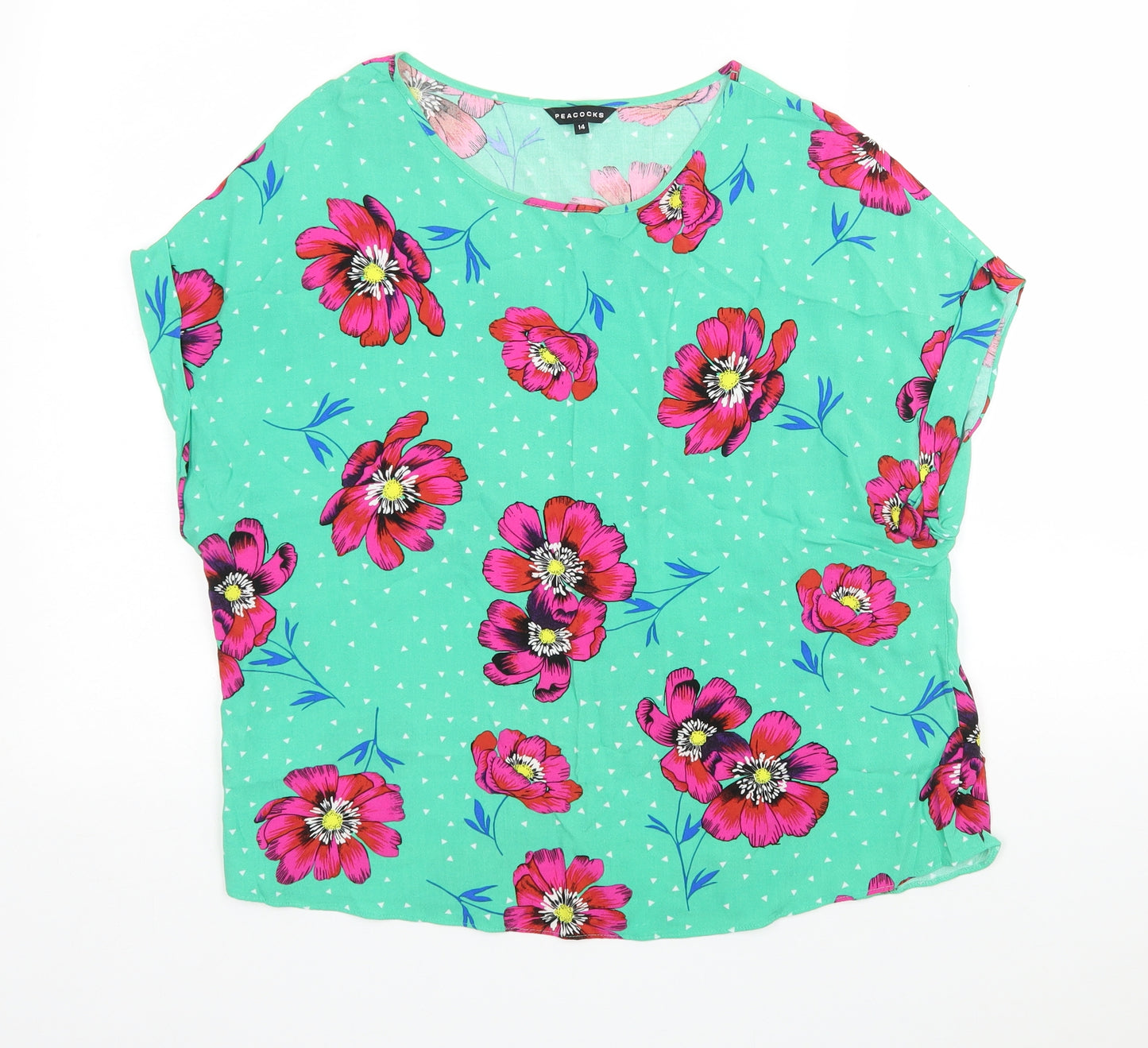 Peacocks Womens Multicoloured Floral Viscose Basic Blouse Size 14 Round Neck