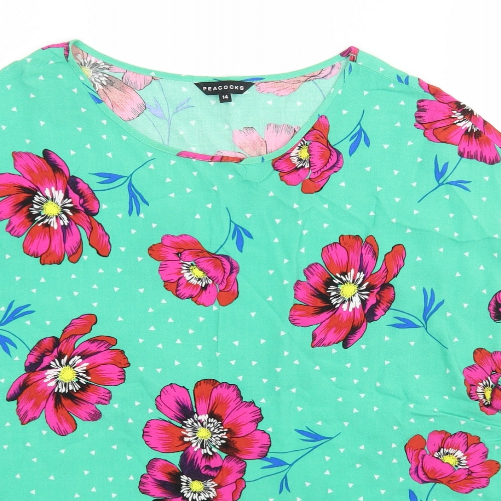 Peacocks Womens Multicoloured Floral Viscose Basic Blouse Size 14 Round Neck