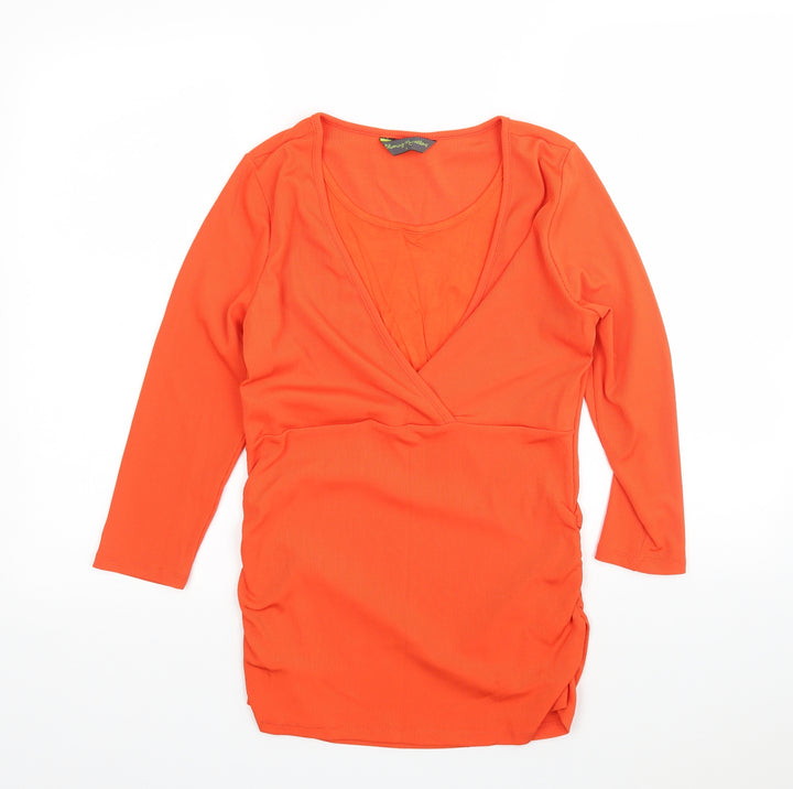 Blooming Marvellous Womens Orange  Polyester Basic Blouse Size S Round Neck