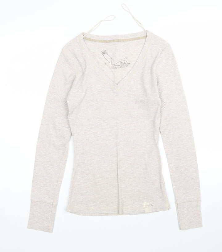 River Island Womens Beige  Cotton Basic T-Shirt Size 10 V-Neck