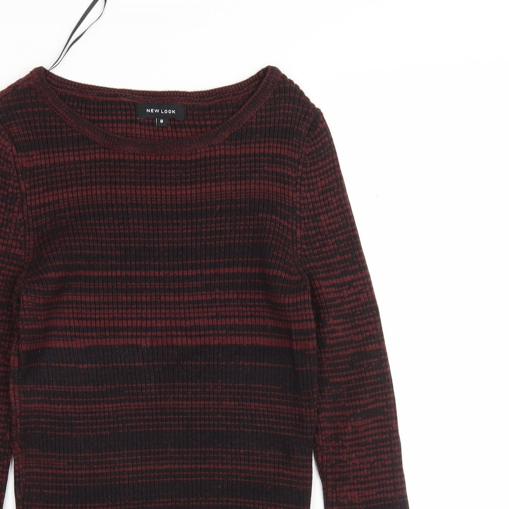 New Look Womens Multicoloured Round Neck Striped Acrylic Pullover Jumper Size 8