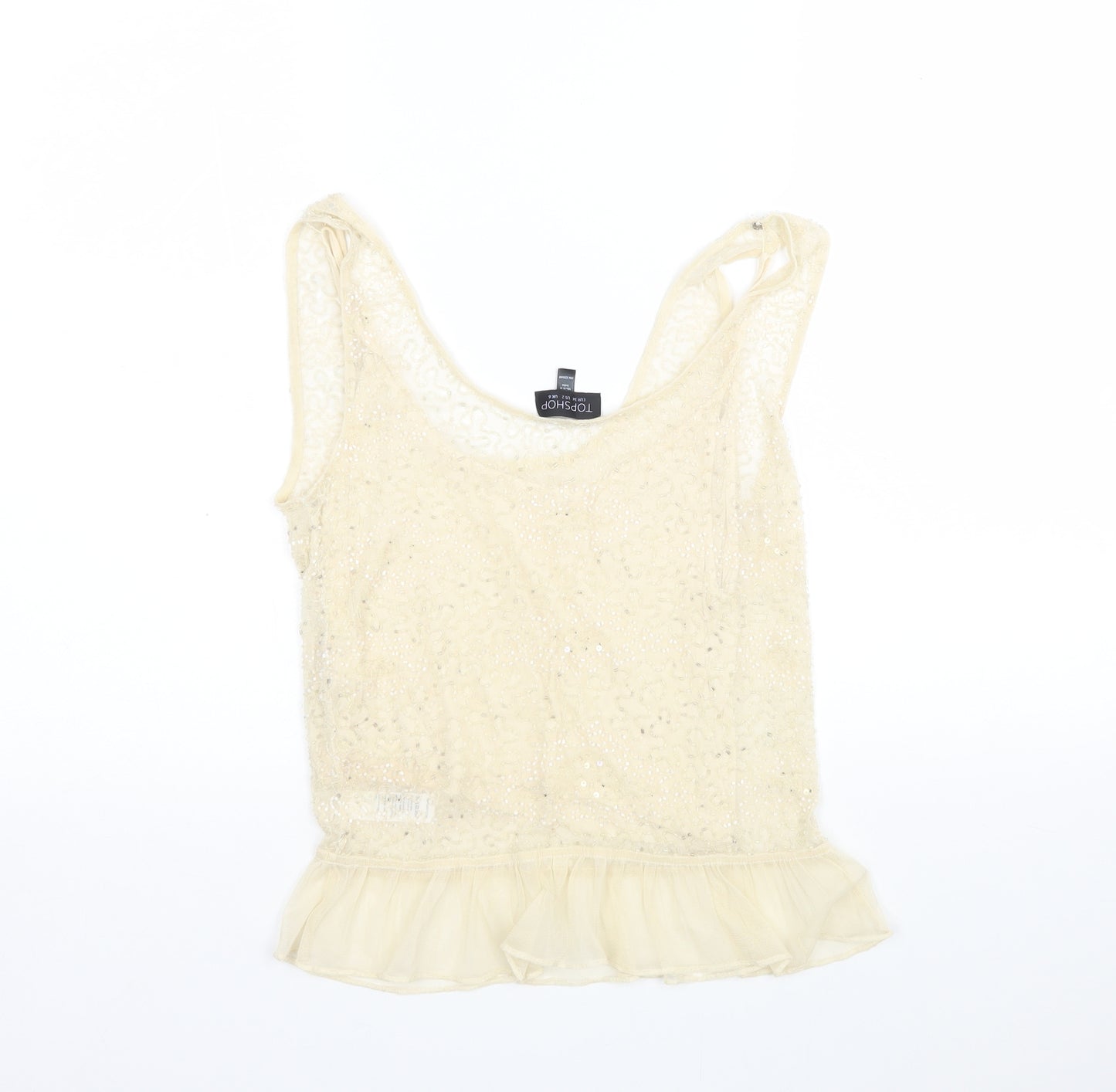 Topshop Womens Beige  Polyester Basic Tank Size 6 Round Neck