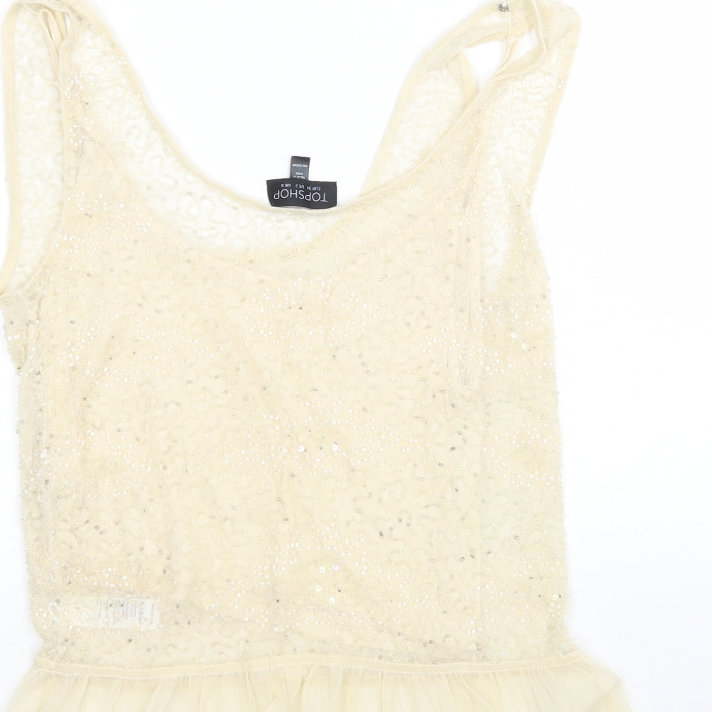 Topshop Womens Beige  Polyester Basic Tank Size 6 Round Neck