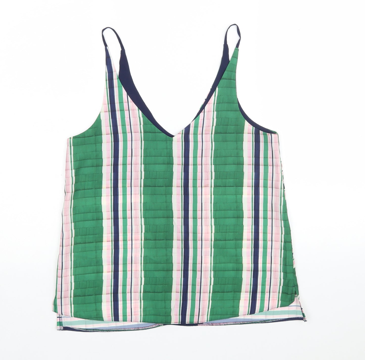 Topshop Womens Multicoloured Striped Polyester Basic Blouse Size 10 V-Neck