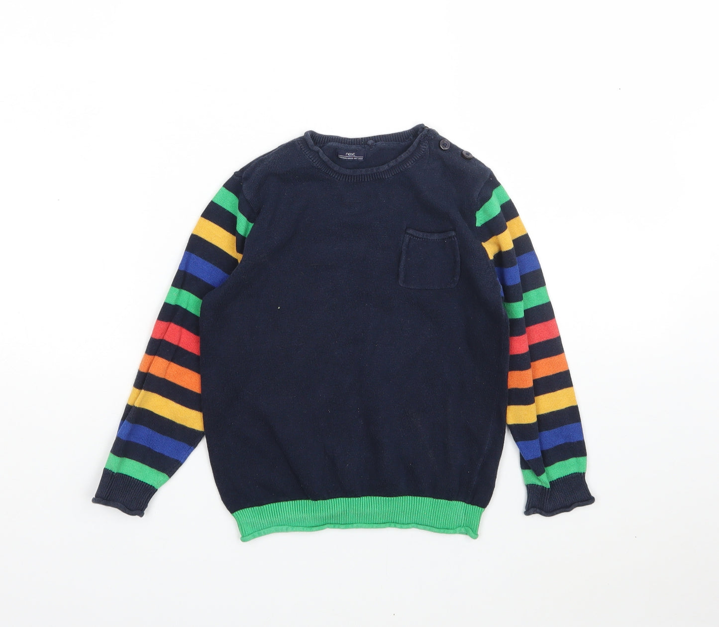 NEXT Boys Multicoloured Round Neck Striped Cotton Pullover Jumper Size 3-4 Years