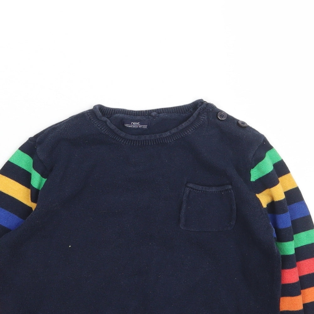 NEXT Boys Multicoloured Round Neck Striped Cotton Pullover Jumper Size 3-4 Years