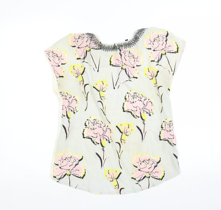 Warehouse Womens Multicoloured Floral Viscose Basic Blouse Size 10 Round Neck
