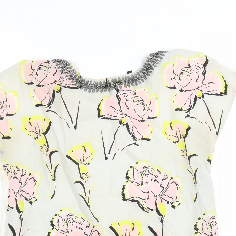 Warehouse Womens Multicoloured Floral Viscose Basic Blouse Size 10 Round Neck