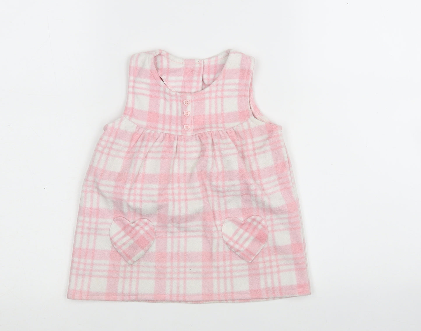 George Girls Multicoloured Check Polyester Pinafore/Dungaree Dress  Size 6-9 Months  Round Neck