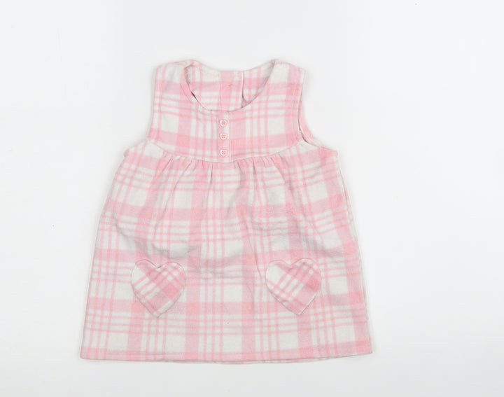 George Girls Multicoloured Check Polyester Pinafore/Dungaree Dress  Size 6-9 Months  Round Neck
