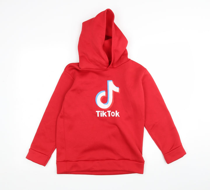 Preworn Girls Red  Polyester Pullover Hoodie Size 11-12 Years   - Tik Tok