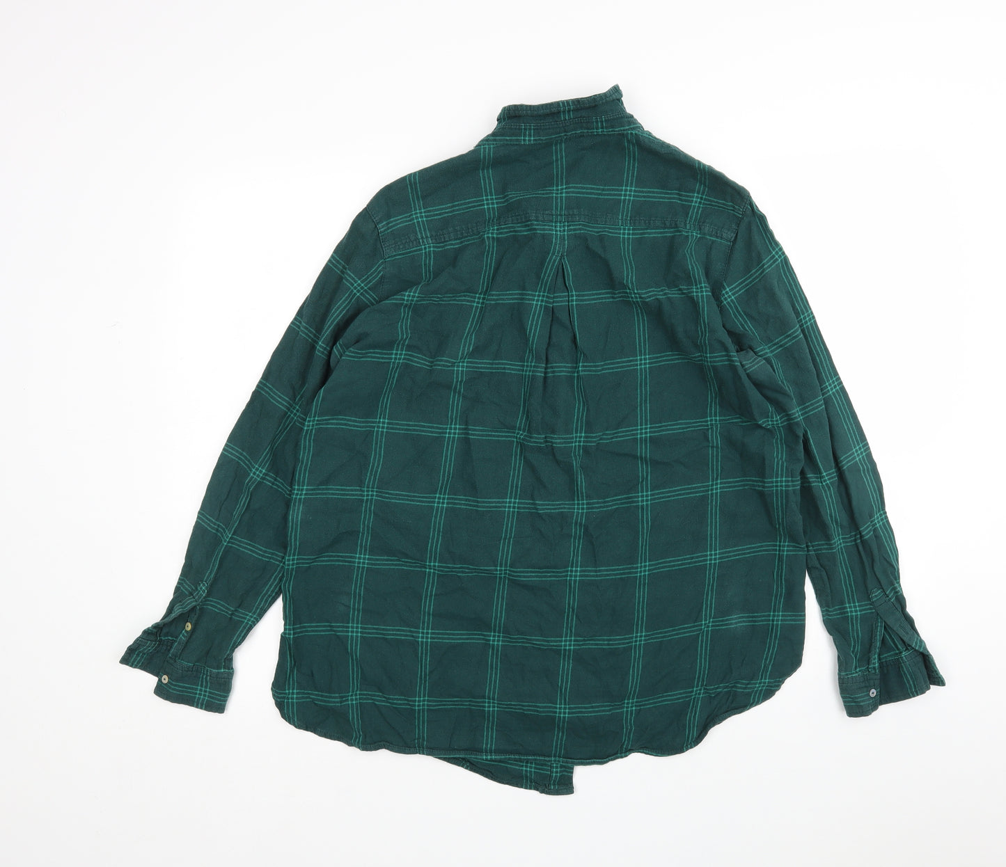 H&M Womens Green Check Cotton Basic Button-Up Size 14 Collared
