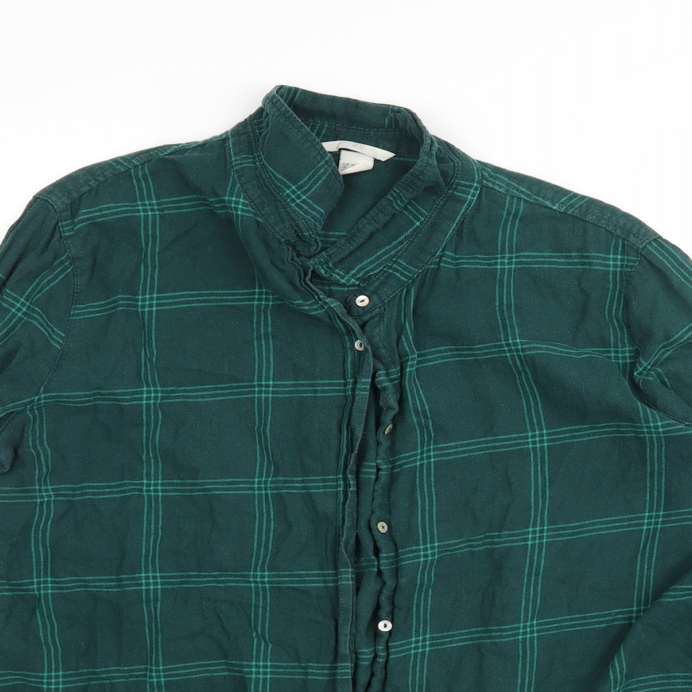 H&M Womens Green Check Cotton Basic Button-Up Size 14 Collared