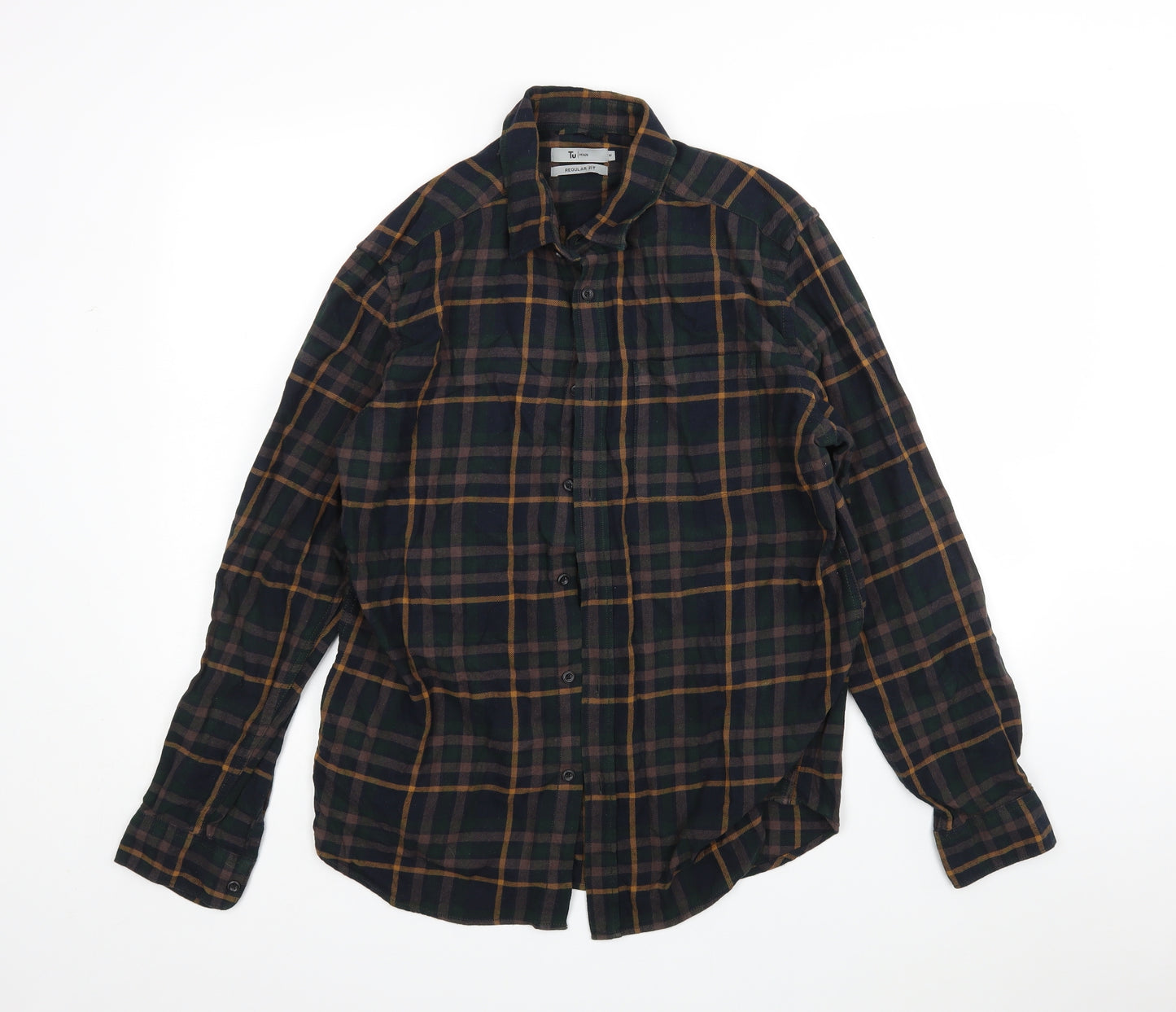TU Mens Multicoloured Plaid Cotton  Button-Up Size M Collared