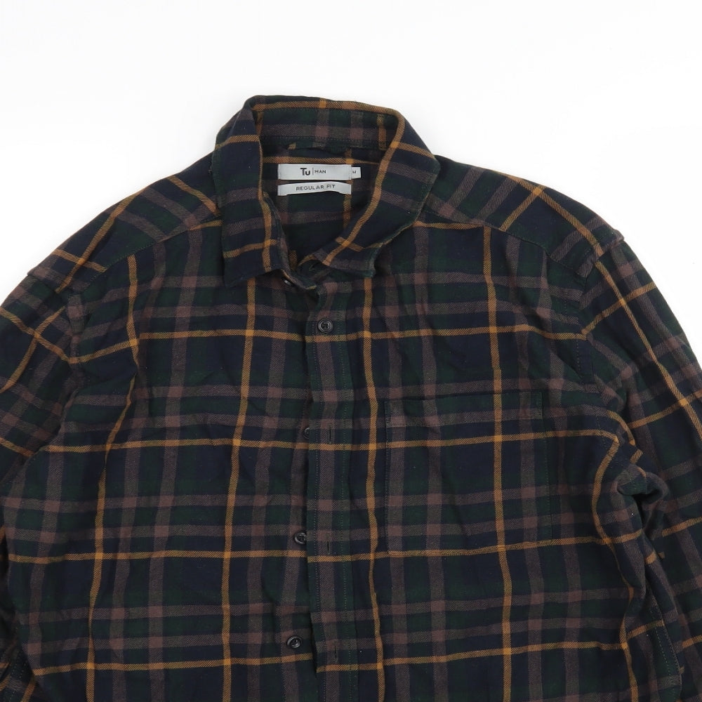 TU Mens Multicoloured Plaid Cotton  Button-Up Size M Collared
