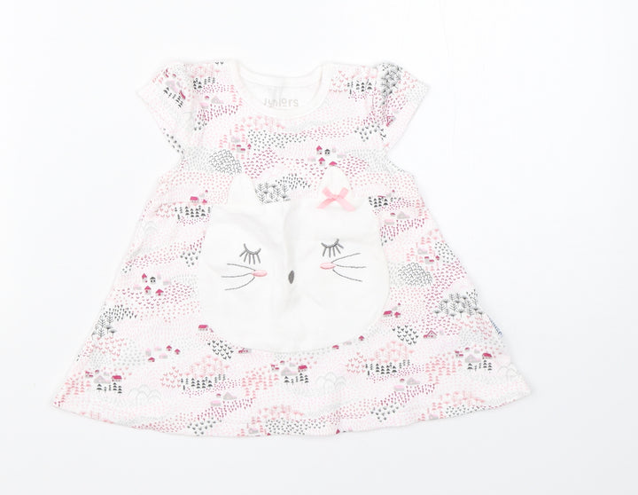 Juniors Girls White  Cotton A-Line  Size 0-3 Months  Round Neck