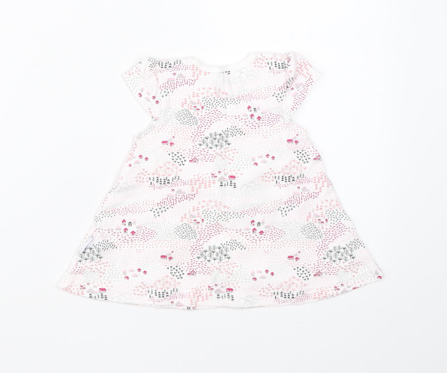 Juniors Girls White  Cotton A-Line  Size 0-3 Months  Round Neck