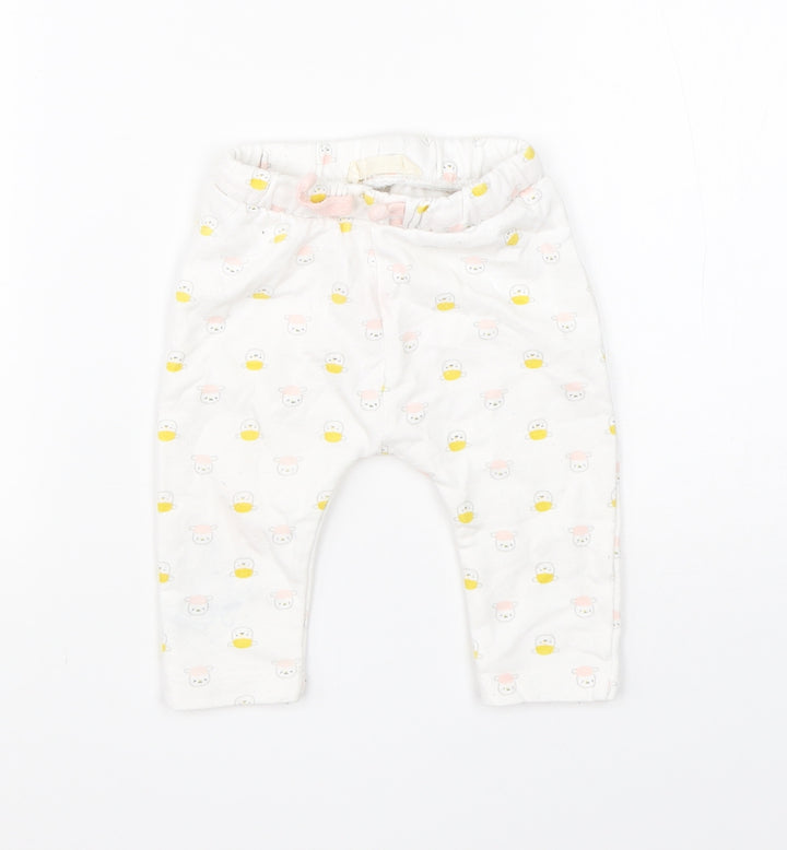 Preworn Girls White  Cotton  Pyjama Pants Size 3-6 Months