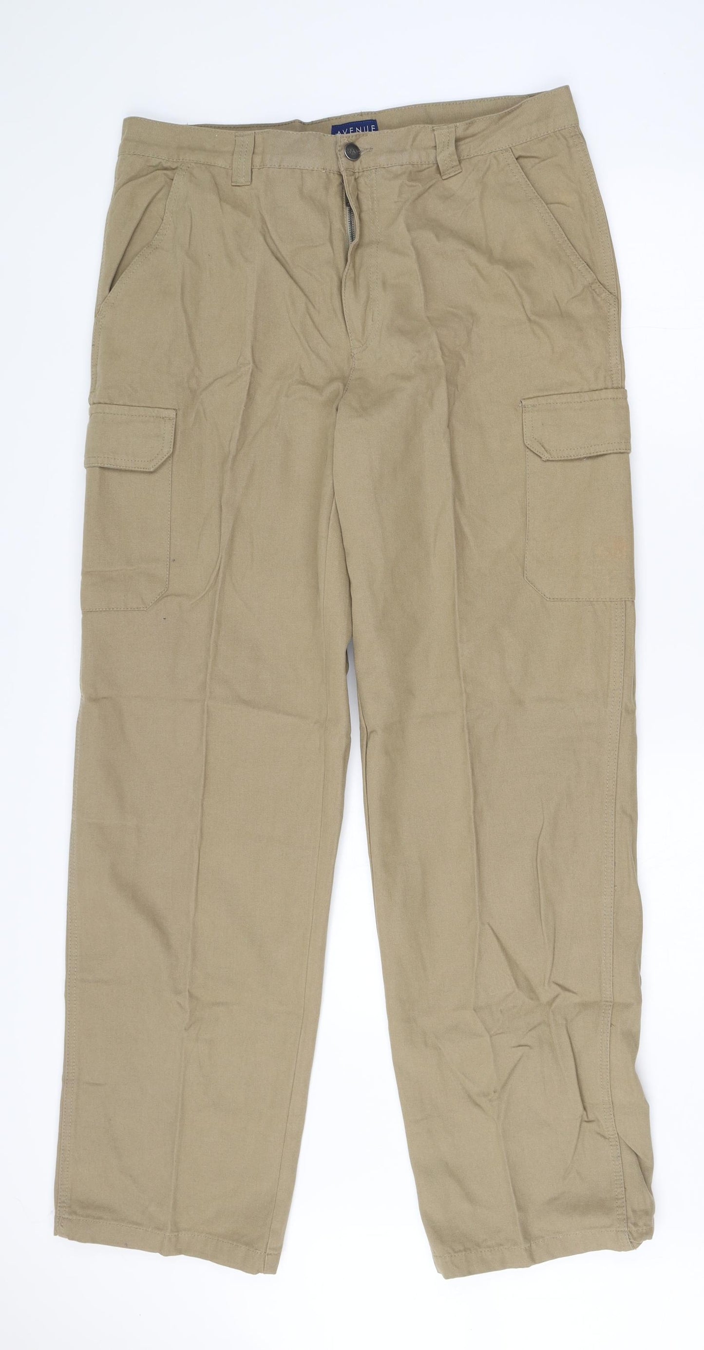 Avenue Mens Beige  Cotton Capri Trousers Size 38 L32 in Regular