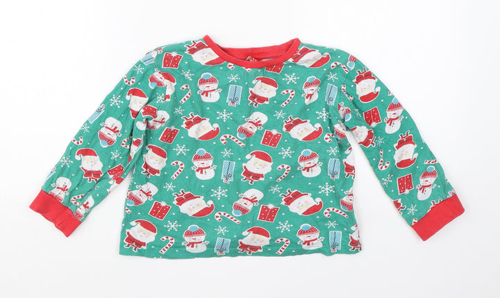 Preworn Boys Green Cotton Pyjama Top Size 4-5 Years - christmas