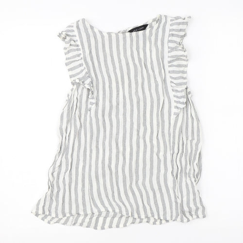 New Look Womens White Striped Viscose Basic Blouse Size 14 Round Neck
