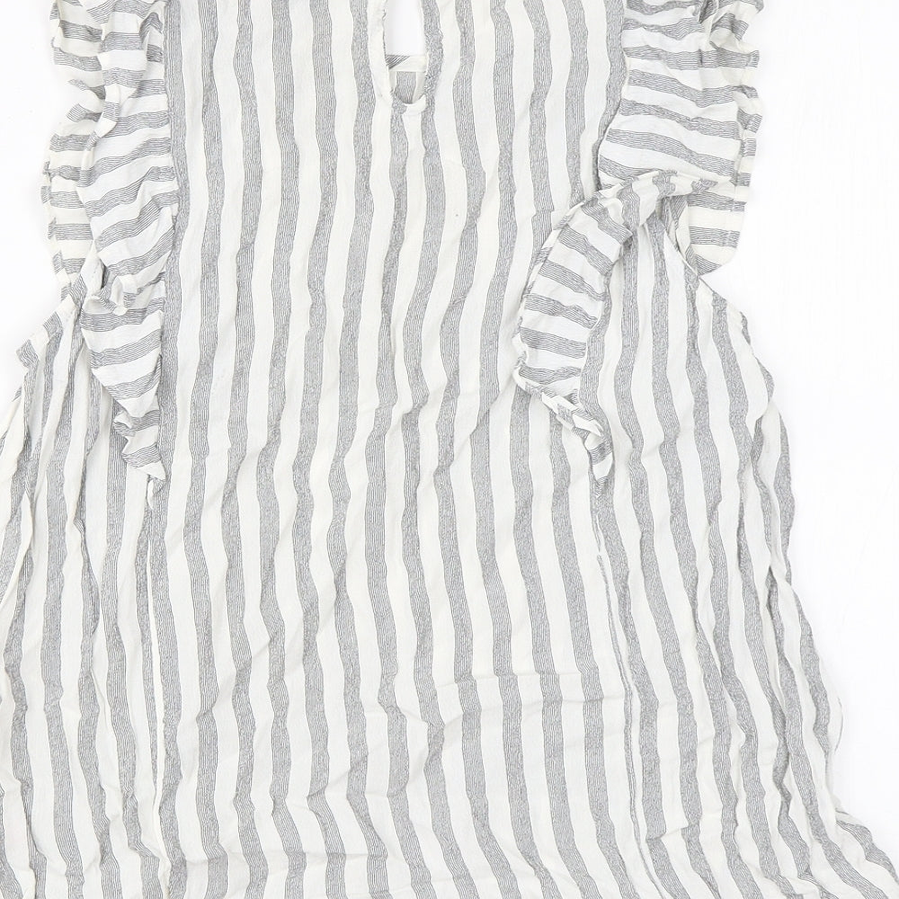 New Look Womens White Striped Viscose Basic Blouse Size 14 Round Neck