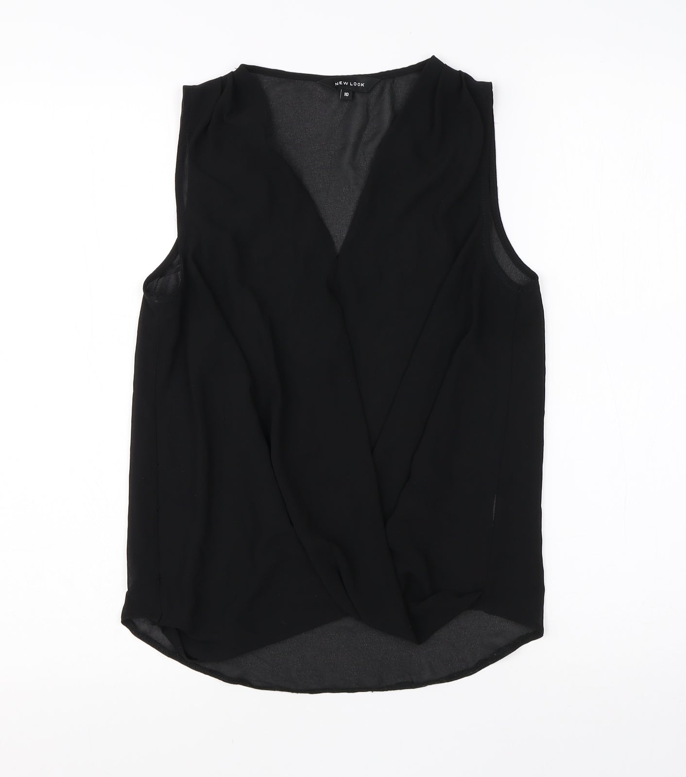 New Look Womens Black  Viscose Basic Blouse Size 10 V-Neck