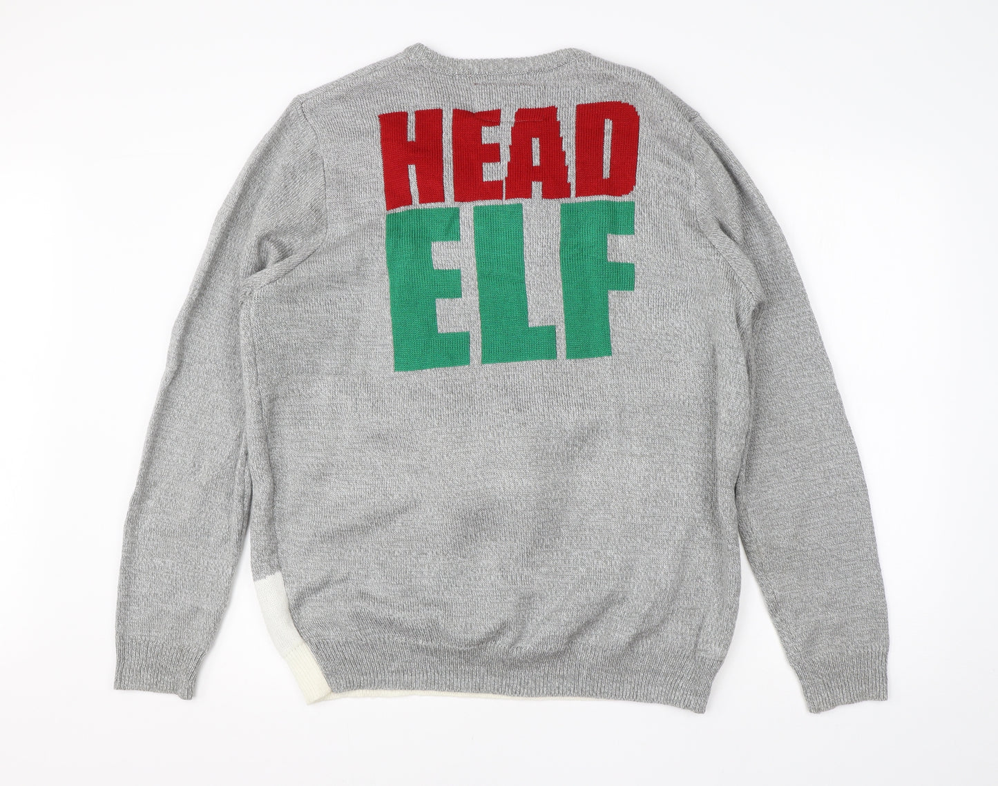 F&F Mens Grey Round Neck  Acrylic Pullover Jumper Size XL   - christmas elf