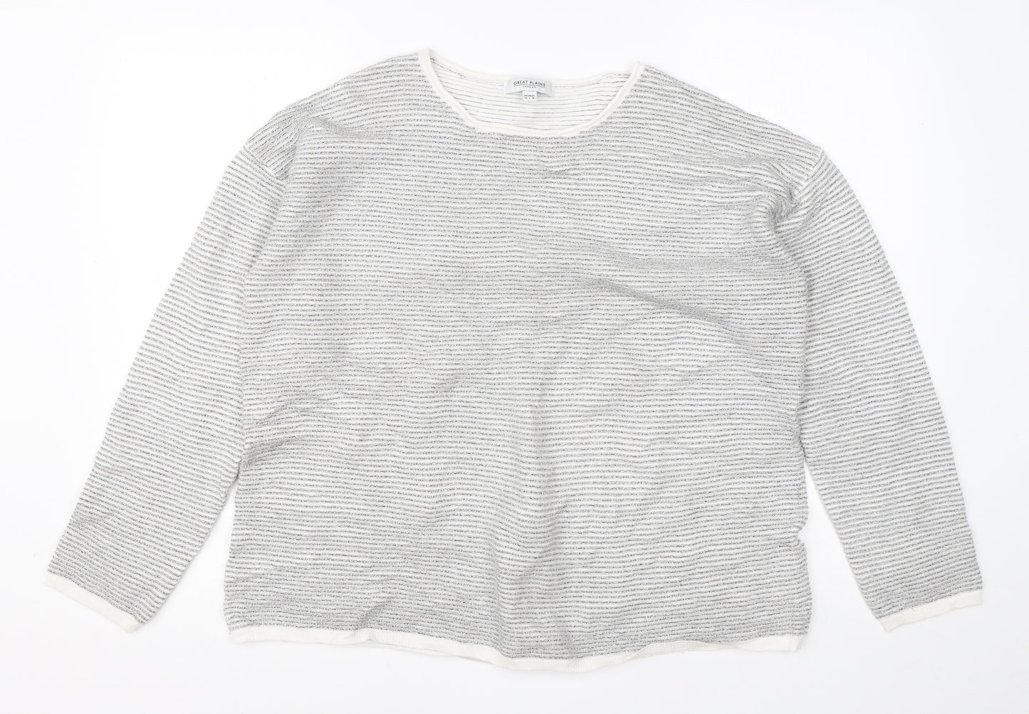 Great Plain Womens Grey Round Neck Striped Viscose Pullover Jumper Size 14