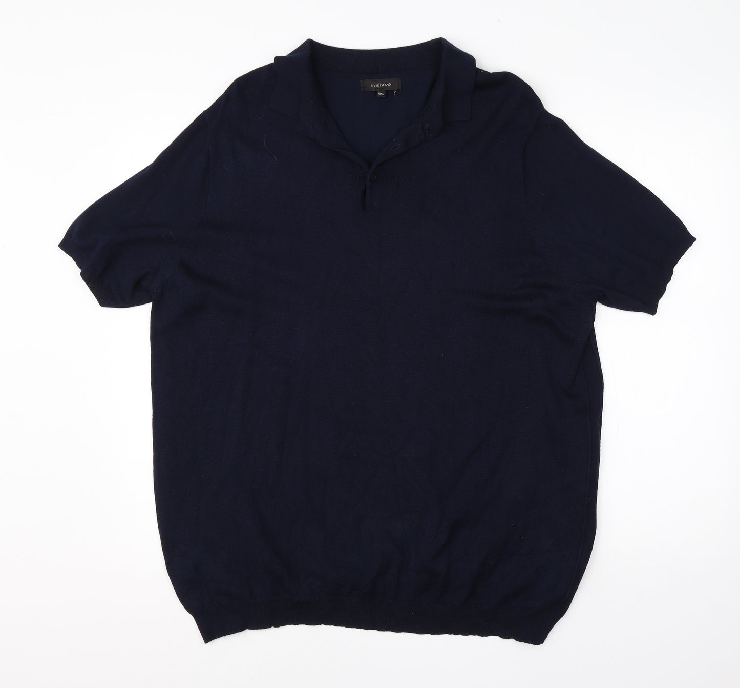 River Island Mens Blue  Viscose  Polo Size 2XL Collared