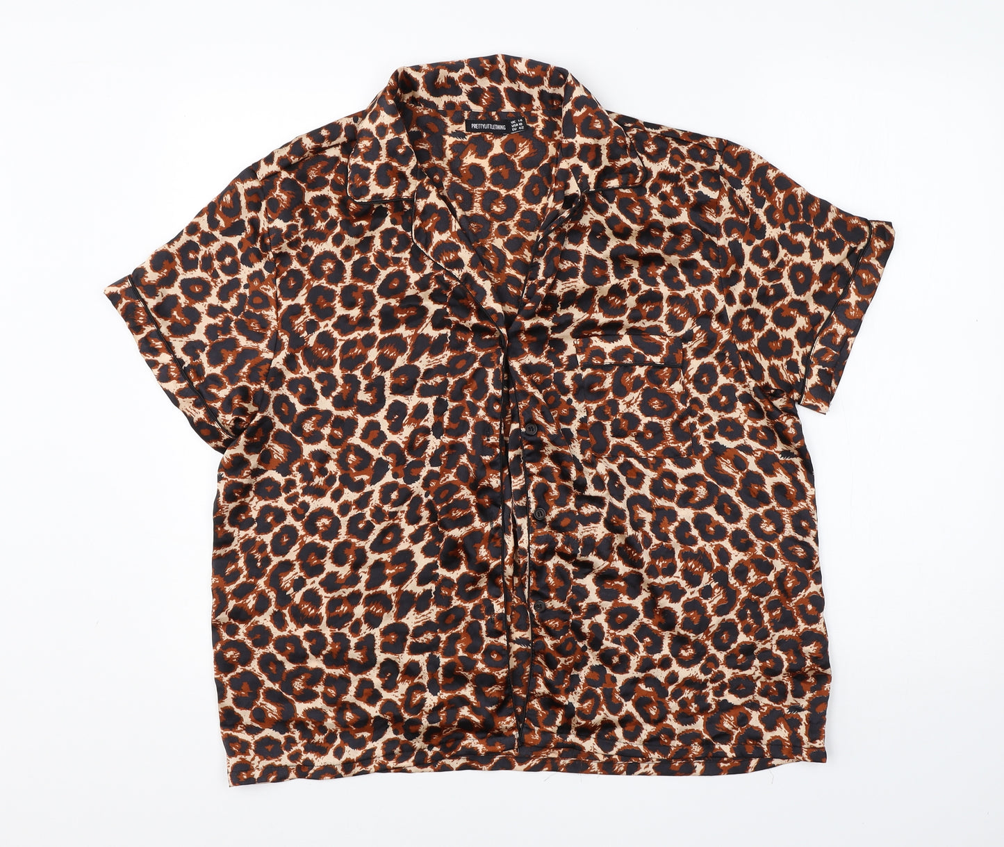 Pretty Little Thing Womens Beige Animal Print Polyester  Nightshirt Size 14