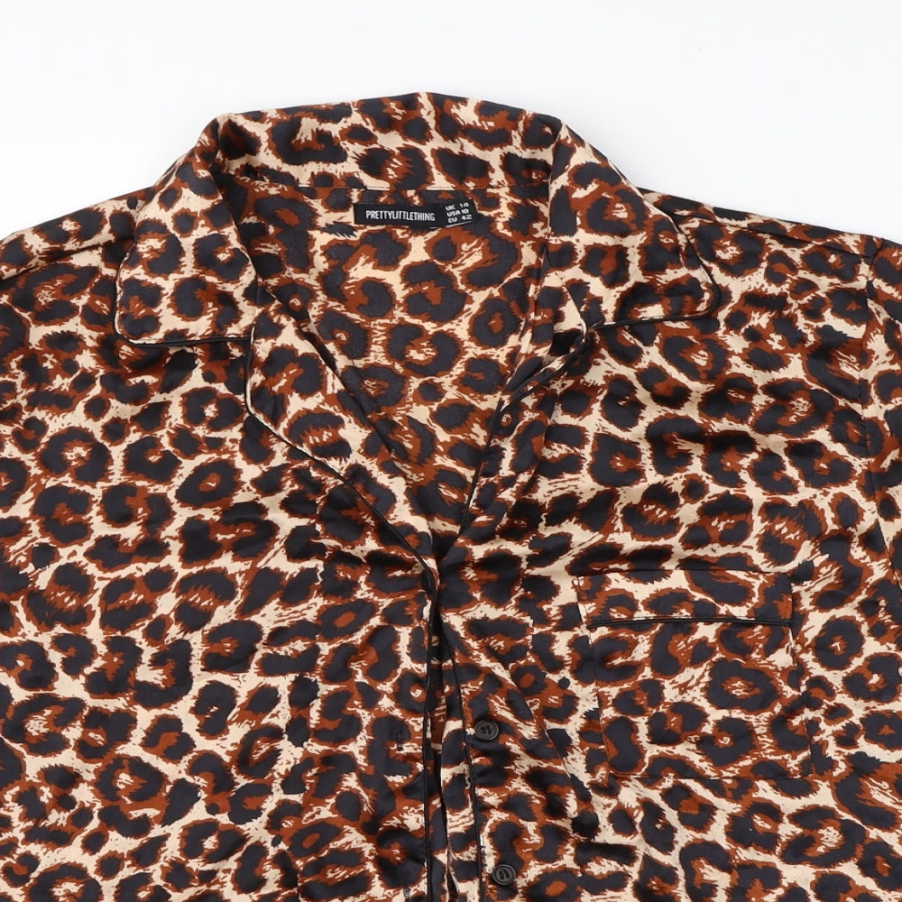 Pretty Little Thing Womens Beige Animal Print Polyester  Nightshirt Size 14