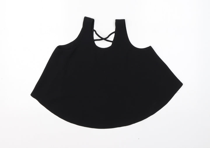 YD Girls Black  Polyester Basic Blouse Size 9-10 Years Round Neck