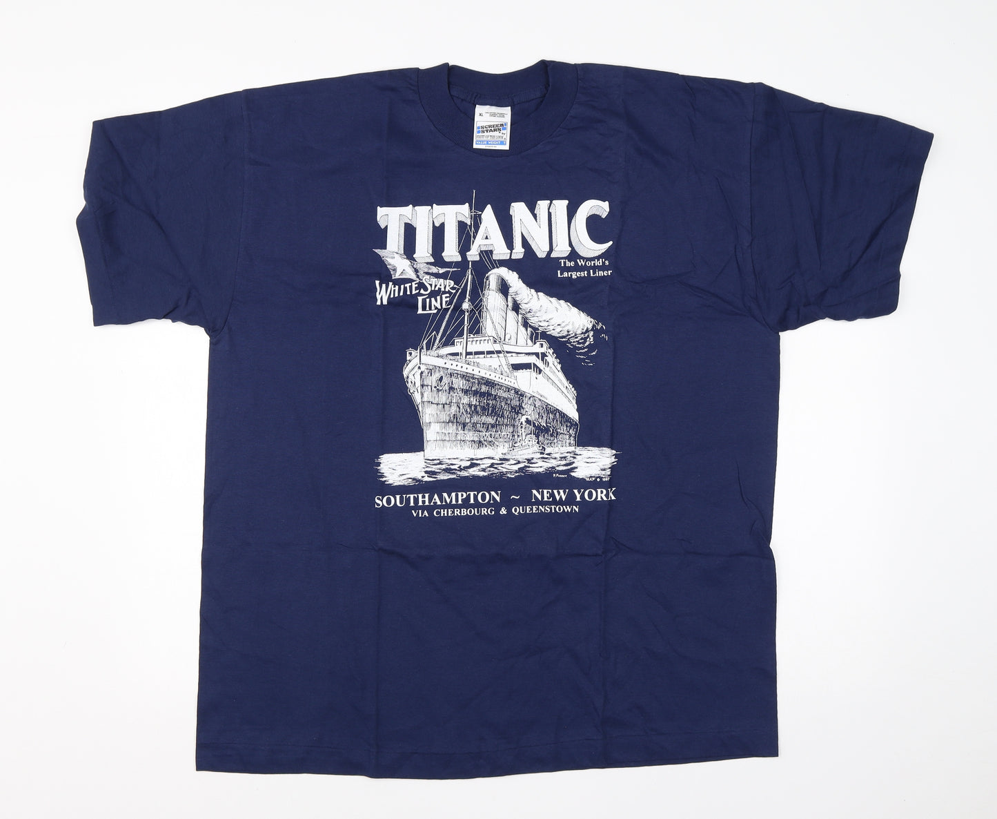 Screen Stars Mens Blue  Cotton  T-Shirt Size XL Round Neck