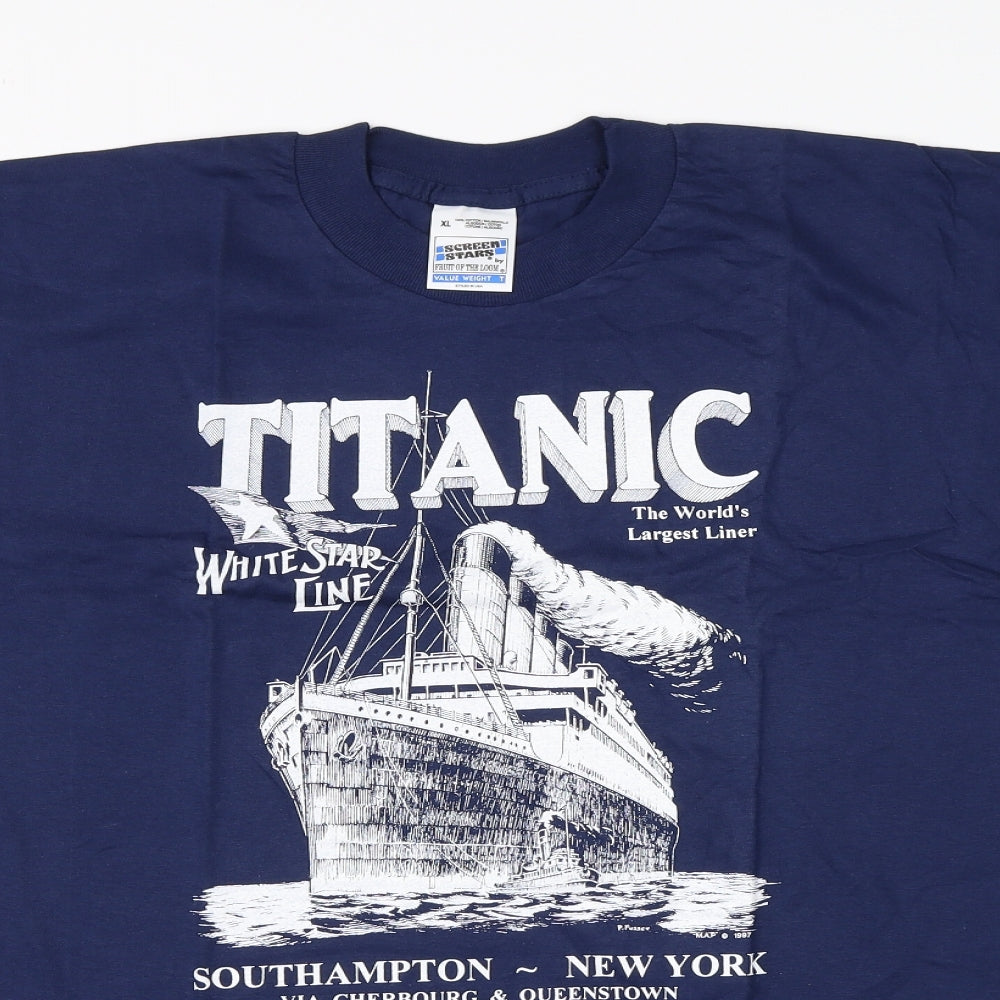 Screen Stars Mens Blue  Cotton  T-Shirt Size XL Round Neck
