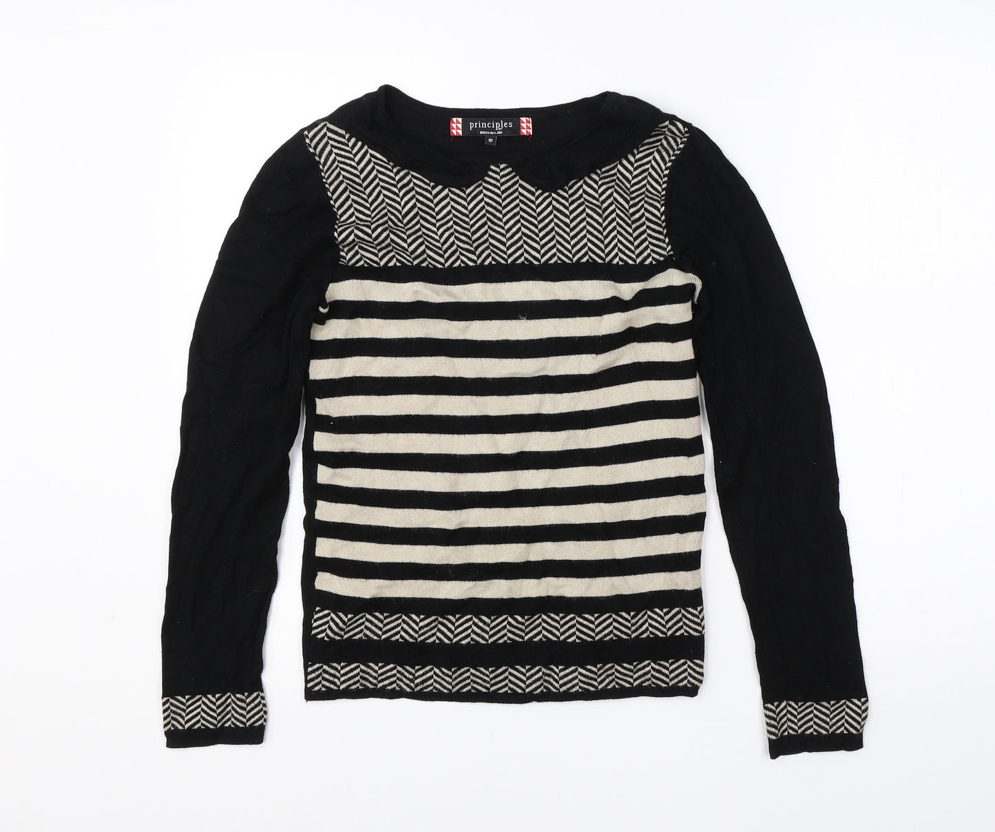 Principles Womens Black Round Neck  Polyester Pullover Jumper Size 10