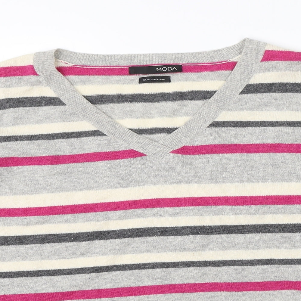 George Womens Multicoloured Round Neck Striped Cashmere Pullover Jumper Size 10