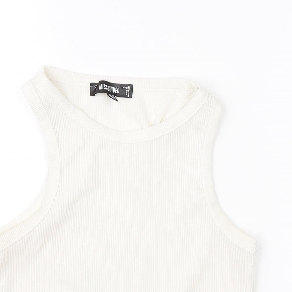 Missguided Womens White  Polyester Basic Tank Size 10 Round Neck