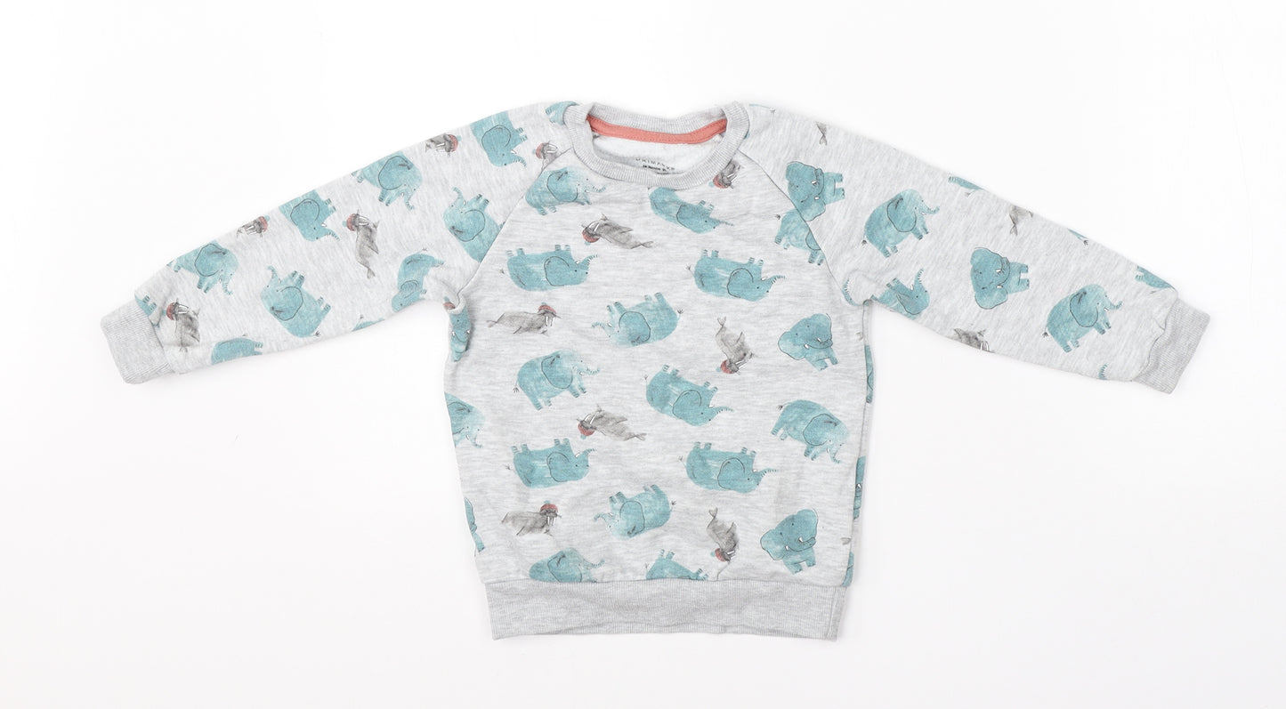 Primark Boys Grey Round Neck  Cotton Pullover Jumper Size 2-3 Years