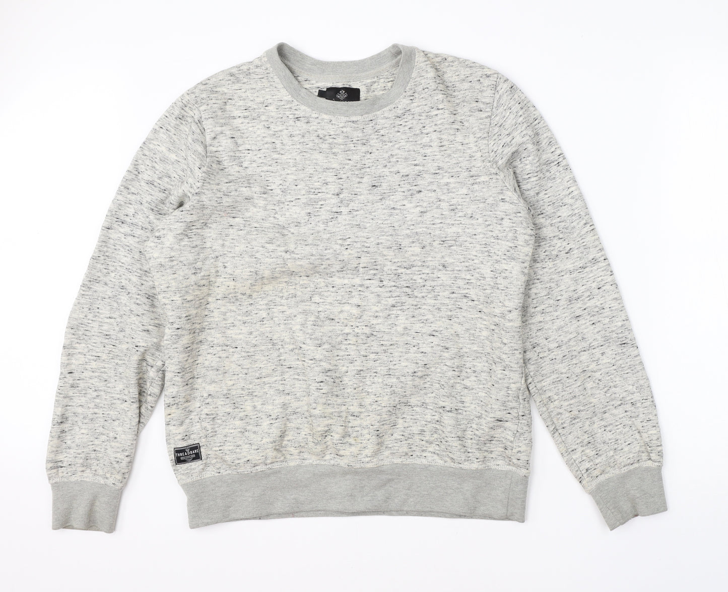 Threadable Mens Grey Round Neck  Cotton Pullover Jumper Size M