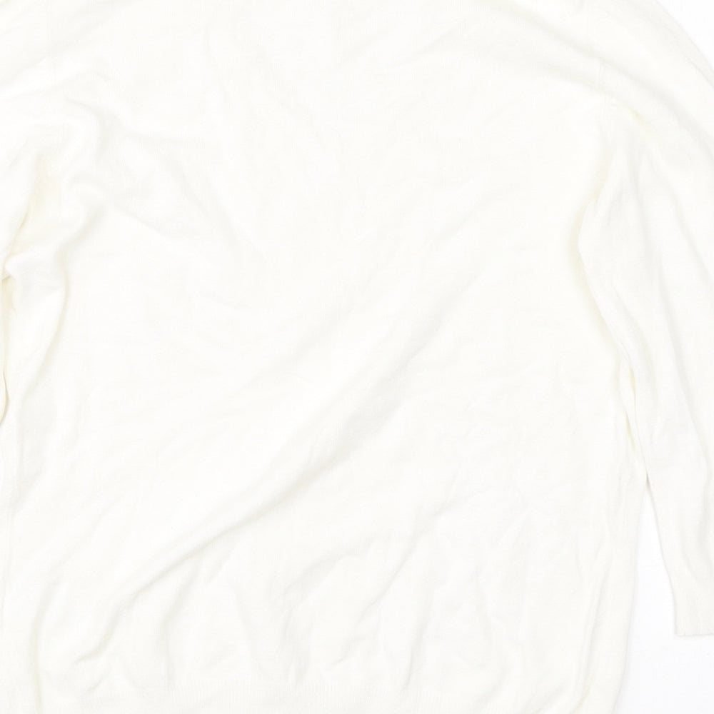 M&S Womens White V-Neck  Viscose Pullover Jumper Size 12