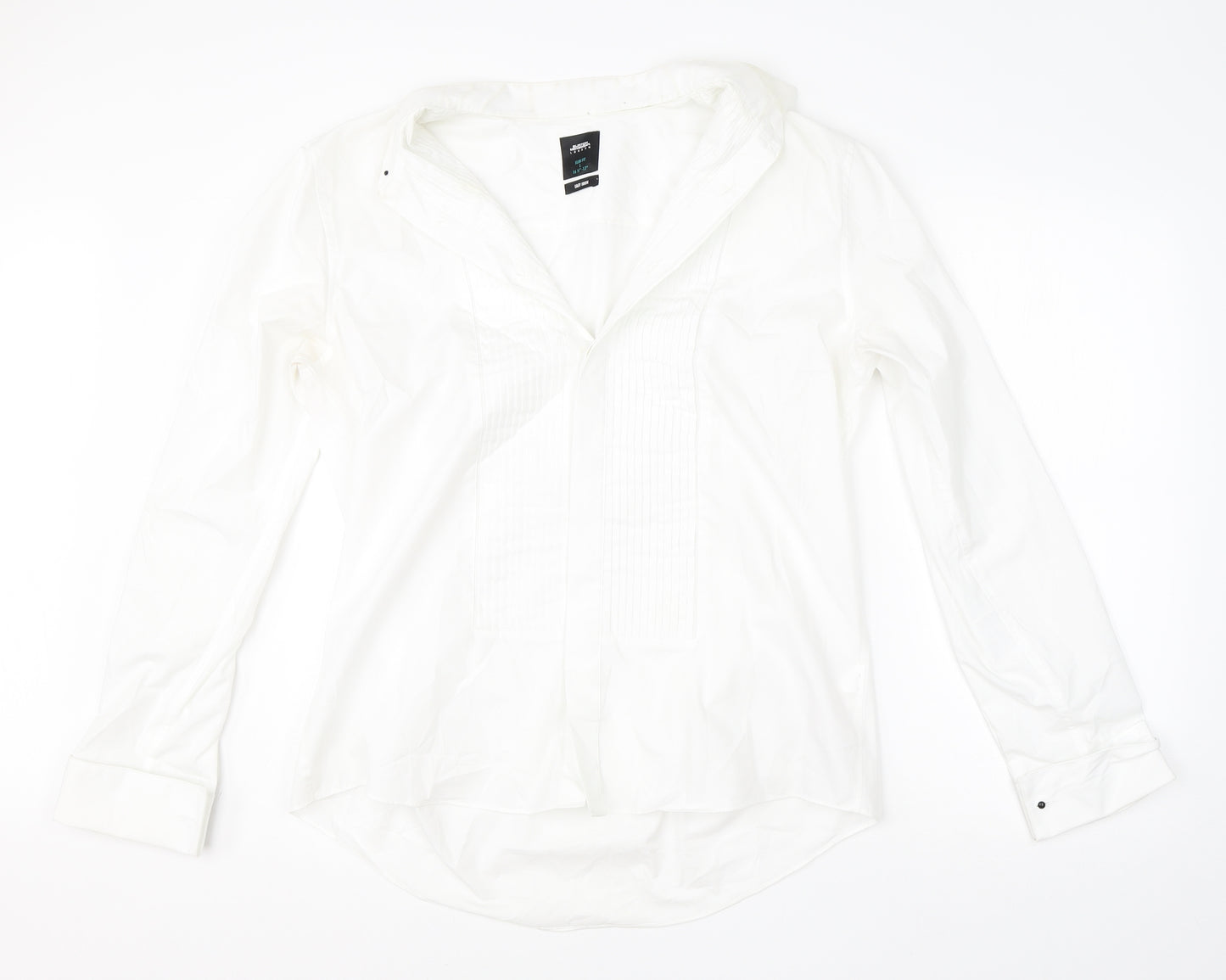 Burtons Mens White  Cotton  Dress Shirt Size L Collared Button