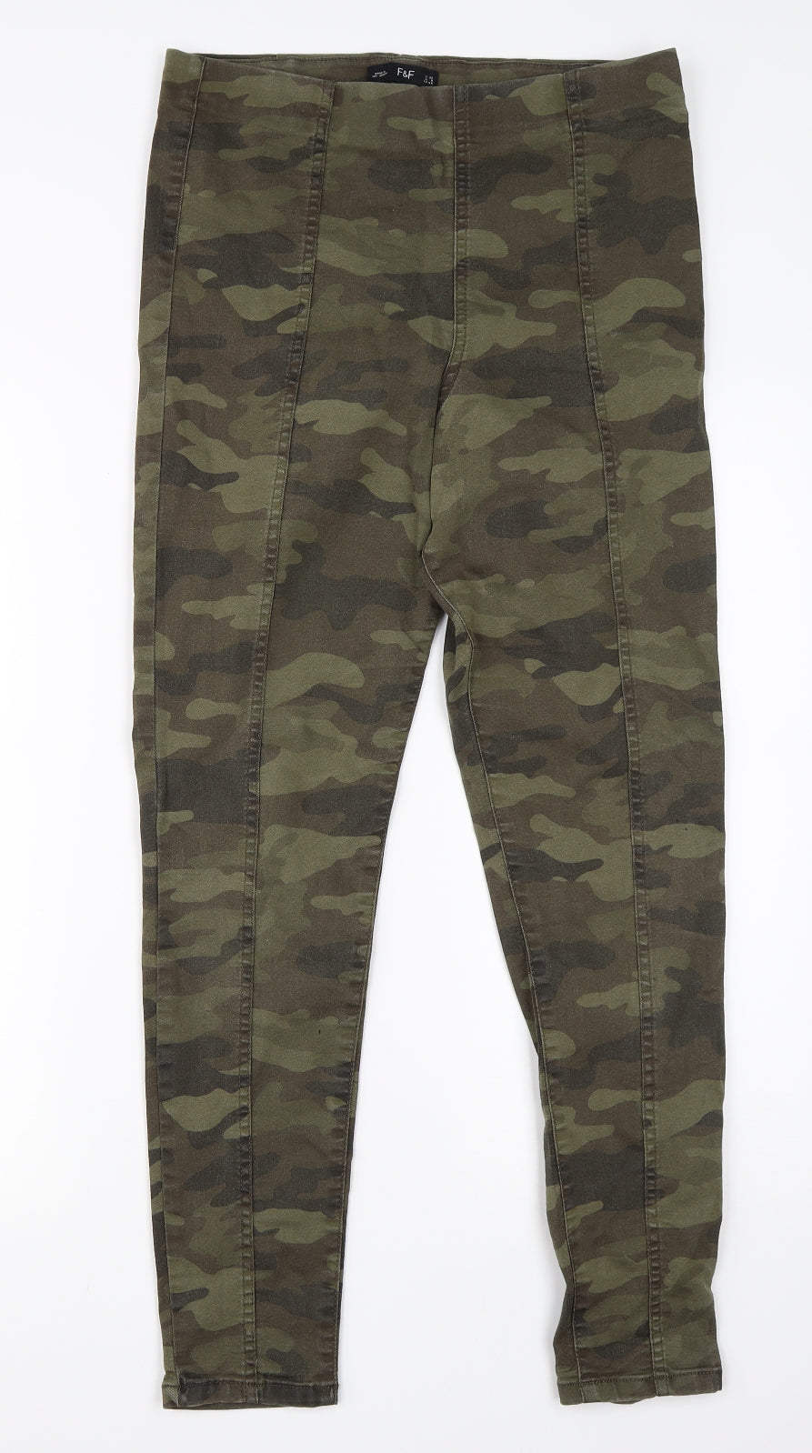 F&F Womens Green Camouflage Cotton Jegging Jeans Size 12 L26 in Regular